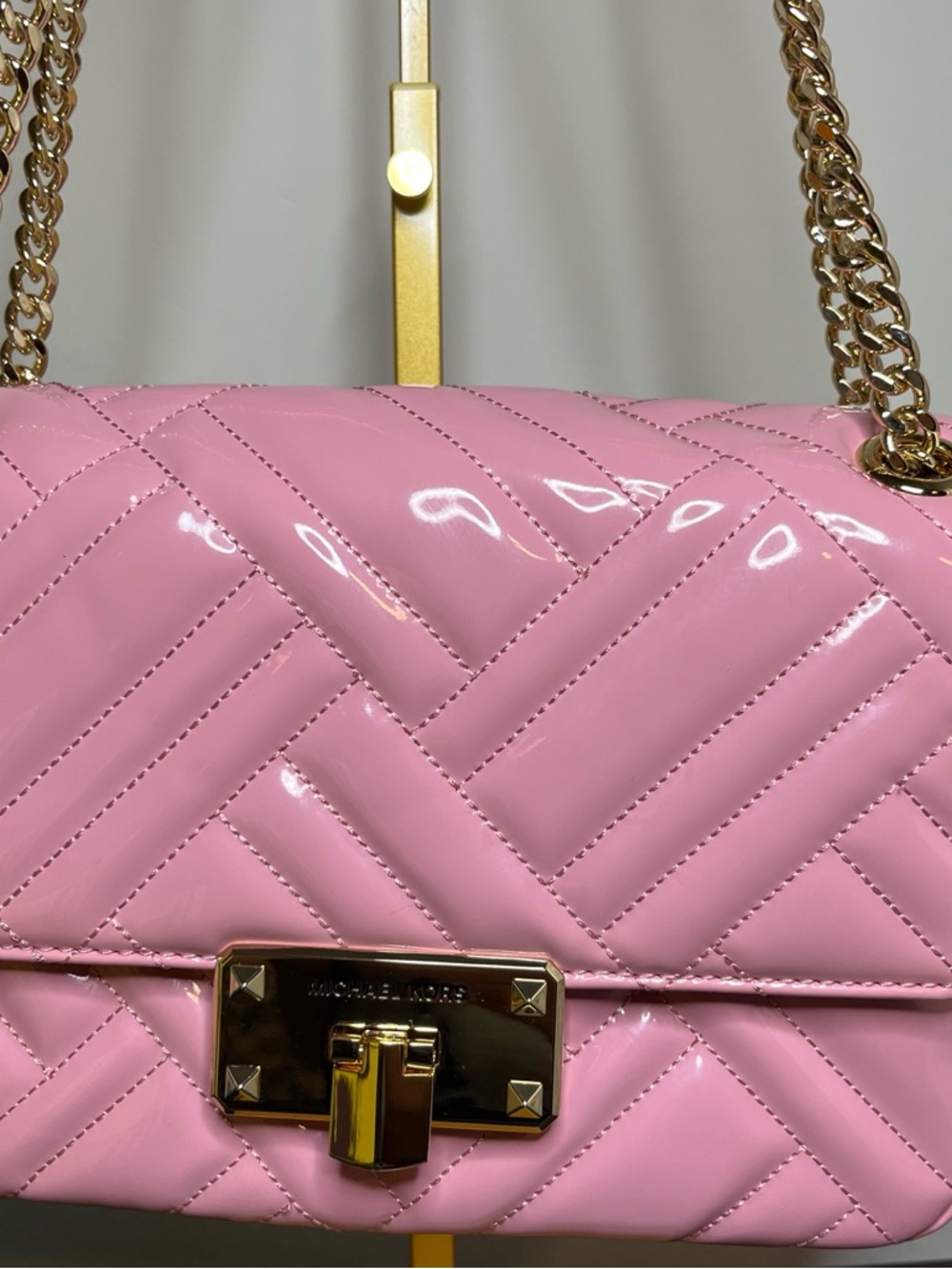 Michael Kors Pink Quilted Patent Leather Chain Shoulder Bag